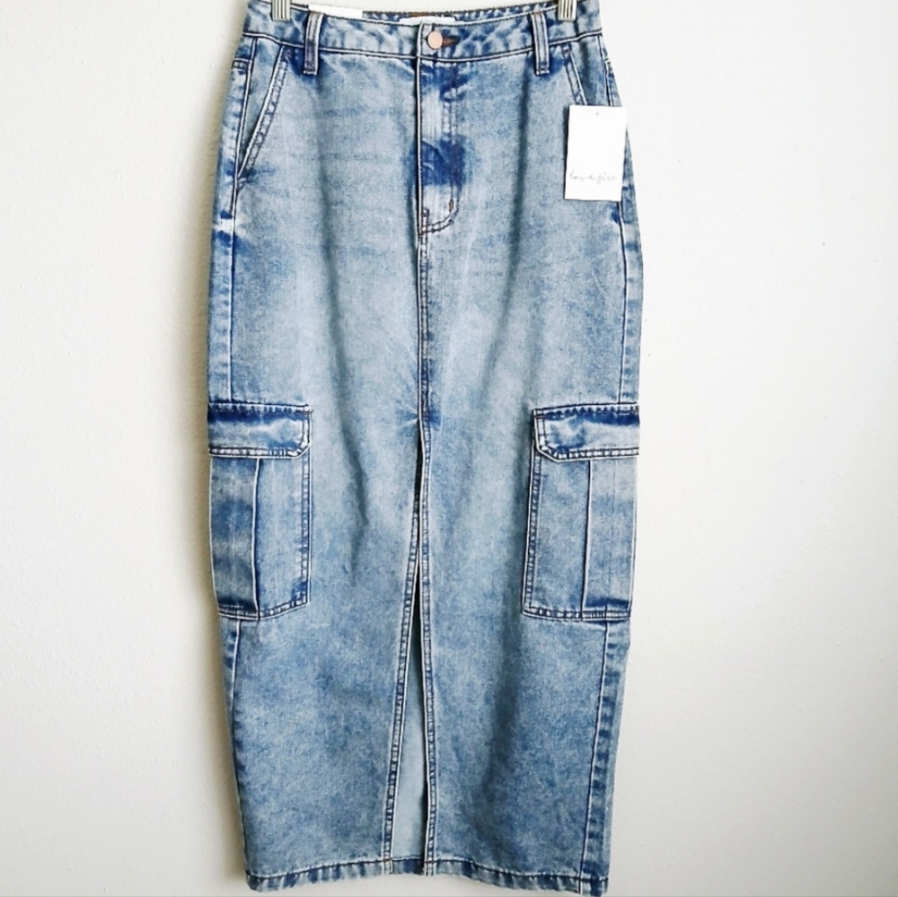 Love Fire Denim Cargo Maxi Skirt Size 3